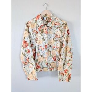 Floral Linen Cotton‎ Light Jacket L Coldwater Creek Cottage Vacation Beach Coast